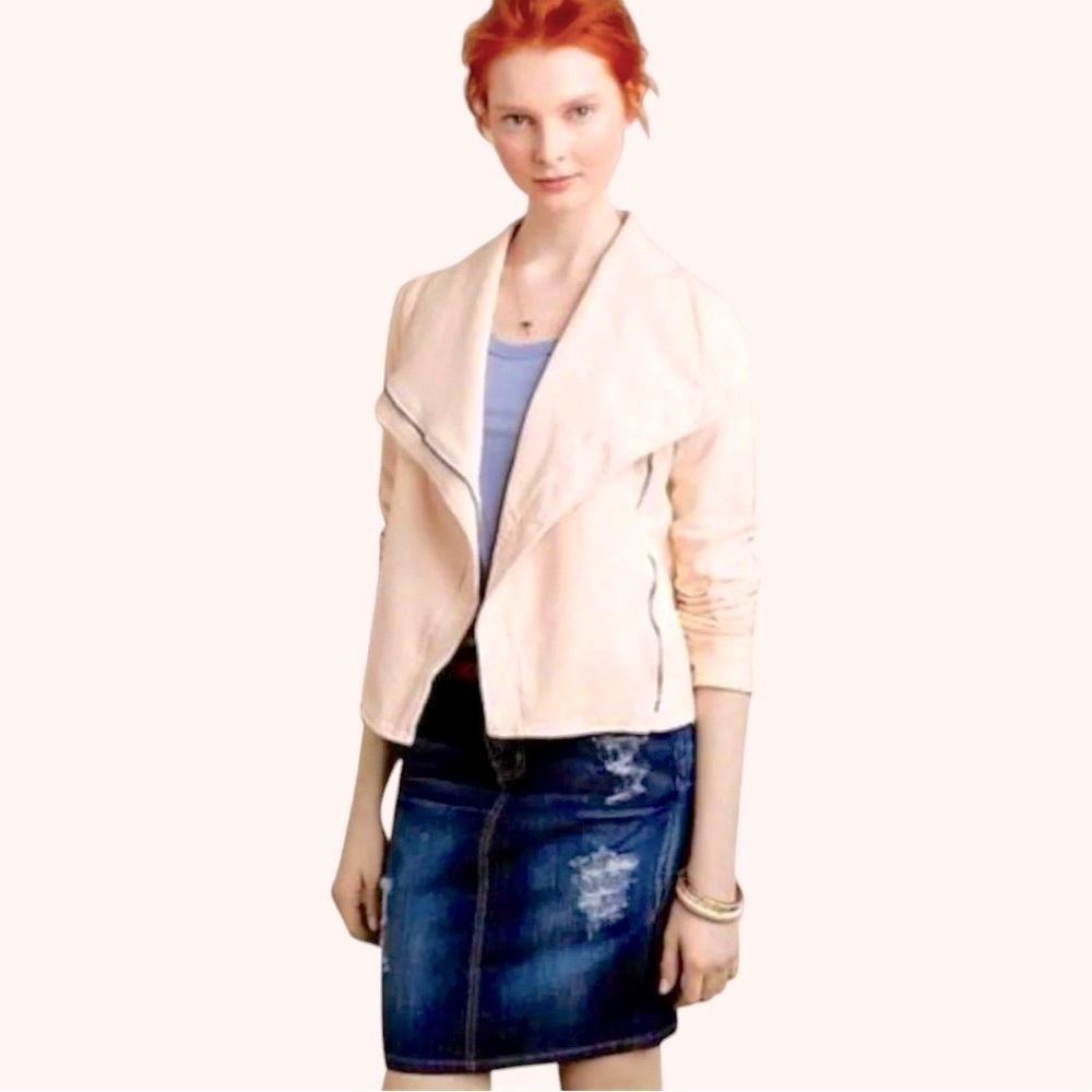 Anthropologie Quilted Moto Jacket Large Ivory SOFT Breathable Zip Front Drapey - Picture 4 of 16